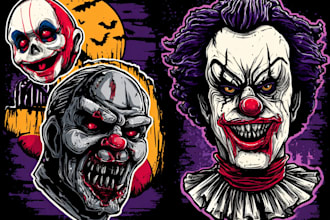 draw horror cartoons for mascot, sticker and tshirt design