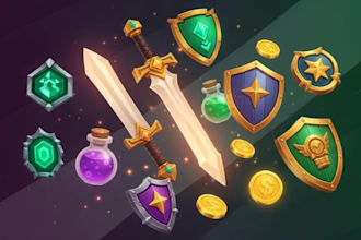 design mobile game app icons assets props logo illustration design pixel art