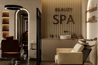 design 3d interior beauty salon,reception, barbershop, spa, commercial space,skp