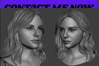 sculpt realistic 3d head bust, 3d status, 3d portrait for 3d stl, 3d printing