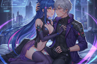 draw anime couple illustration, nsfw, fanart, vtube models