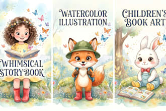 create whimsical watercolor children storybook illustration