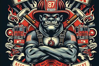 design high quality fire fighter mascot logo with t shirt design