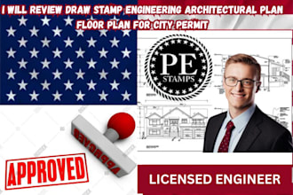 review draw pe stamp engineering architectural plan floor plan for city permit