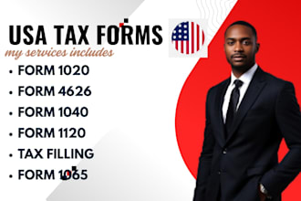 prepare, file and amend US tax form 1040, 1120, 1065, 4626, schedule c