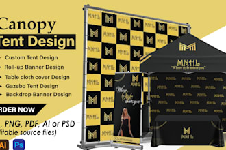 create tent setup including banners table cover and backdrop