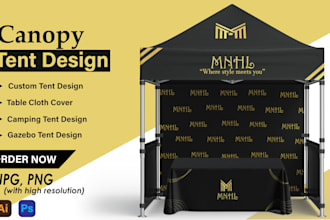 create tent setup including banners table cover and backdrop