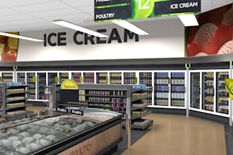 do 3d grocery store layout, retail design, store interior, shelving units, aisle