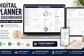 do spreadsheet planner, yearly calendar, weekly planner, notion dashboard