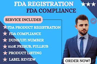 do fda registration, otc listing, product label design, US agent, fsvp npn, 510k