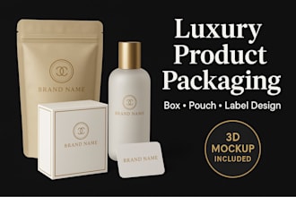 design luxury product packaging, custom box, pouch, label design