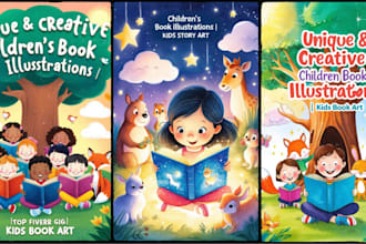 design unique creative children book illustrations with engaging kids book art