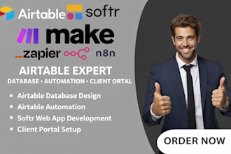 build airtable database, airtable automation, softr webapp, client portal
