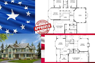 city permit architectural drawing for barndominium house plan, tiny house plan