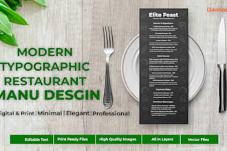 design a modern typographic menu restaurant that boosts your brand