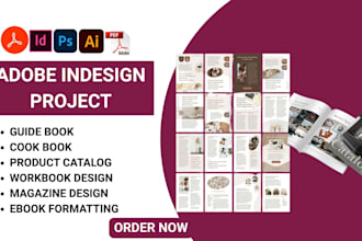 do adobe indesign project, book formatting, canva brochure calender design