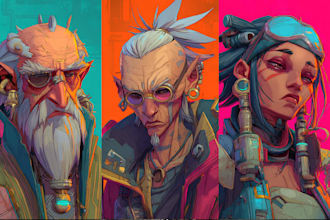 make cyberpunk and fantasy character splash art