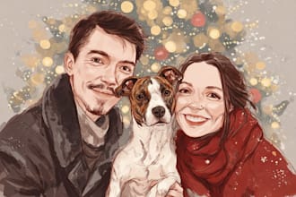 draw christmas couple family or pet portrait