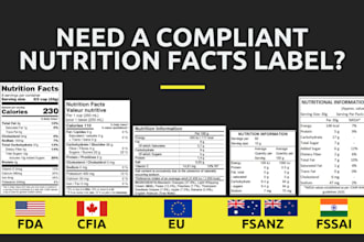 create fda, cfia, eu, fsanz, fssai compliant nutrition facts label