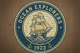 design a vintage boat logo with classic nautical and adventure vibes