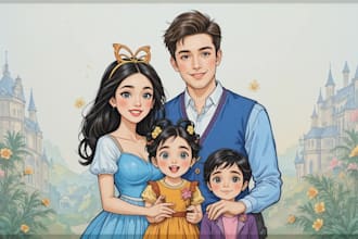 draw disney family portrait illustration