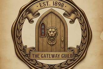 design a vintage door logo with classic architectural style