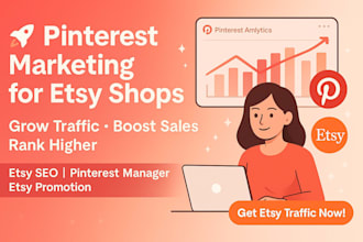 do pinterest marketing for esty shop, etsy promotion, etsy seo and manage