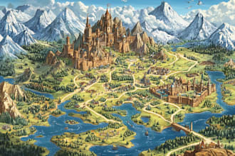 draw a fantasy map with digital watercolours