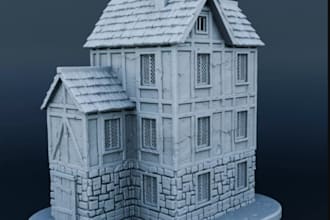 do 3d classical terrain sculpt,3d medieval house, diorama model,3d printing, stl
