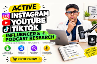 find active instagram youtube tiktok influencer research and podcast email list