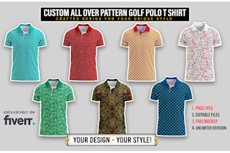 do all over print pattern golf polo t shirt design with mockup