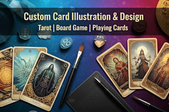 draw card illustrations and tarot card, graphic design for board game, cards