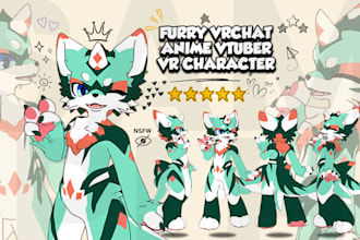 design custom vrchat avatar, furry avatar vtuber vrc avatar, vtuber avatar anime