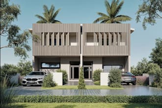 renovate 3d villa apartment,brick house,real estate,landscape,facade rendering