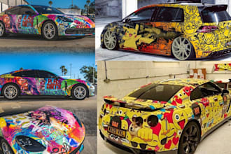 design custom van wrap, mural, vehicle wrap, restaurant delivery wrap design