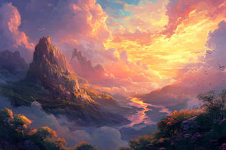 draw fantasy background and landscape