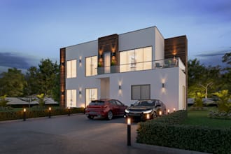create house exterior design and realistic 3d render