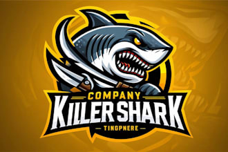 do create killer shark mascot logo design with 1 day delivery