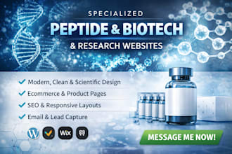design wordpress wix squarespace peptides website biotech or research website