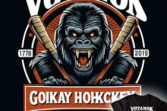 vintage gorilla hockey logo  t shirt design custom sports branding