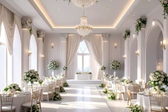 decorate wedding hall design, event, conference hall, showroom 3d rendering