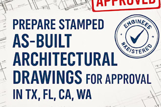 prepare stamped as built architectural drawings for approval in tx, fl, ca, wa