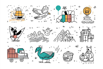 draw line art hand drawn doodle illustration, icons