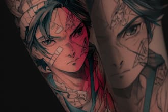 custom anime tattoo sleeve drawing sketch by renowned tattoo artist