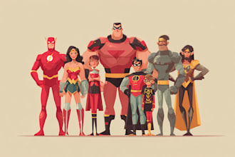 design a family superhero portraits for you