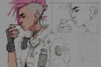 design cyberpunk character, sketch character design