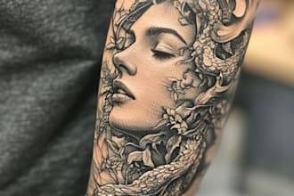 minimalist unique tattoo sketch, sleeve tattoo design