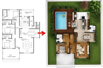 render architectural plans, elevations, sections in photoshop