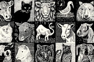draw a pet portrait using linocut technique