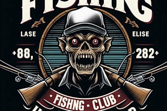 create retro fishing club logo with apparel design for your team
